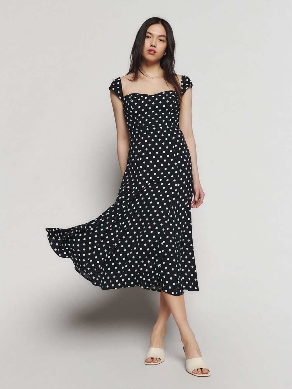 Reformation Bryson Midi Dress Black White Polka Dot Bettie Print Size 10